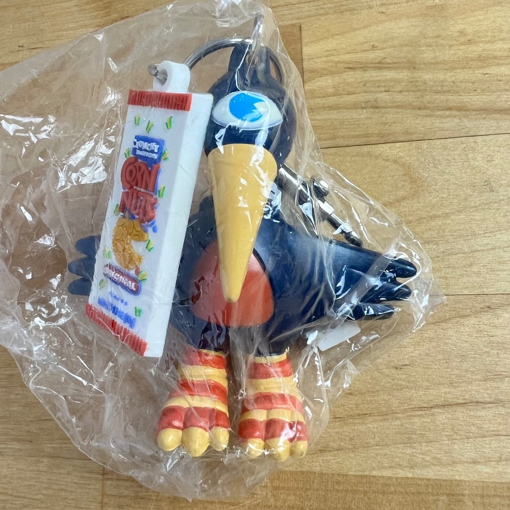 Vintage CornNuts Keychain Winky Crow Bird Figure Promotional Mascot Weird World